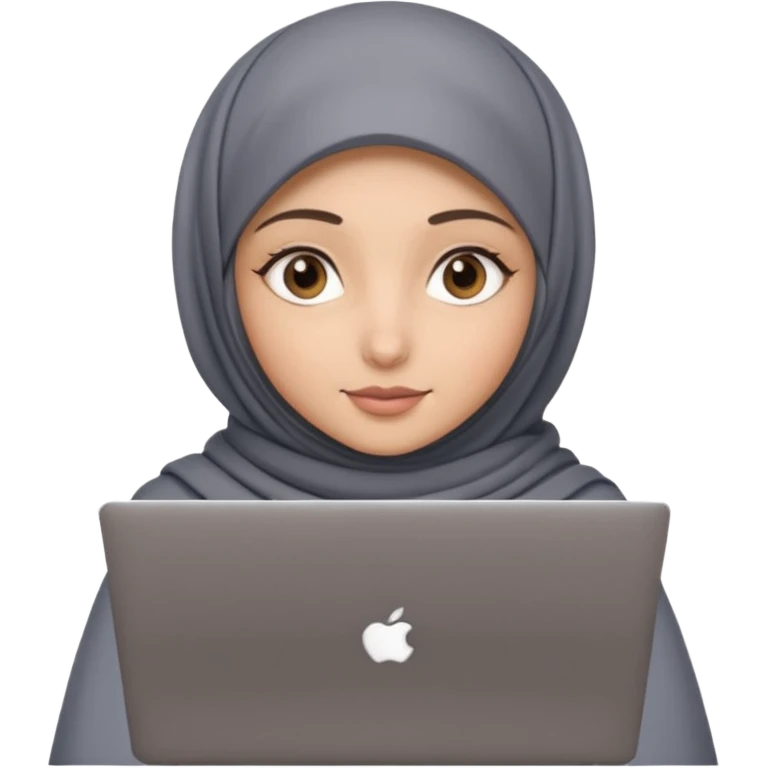 A girl with a gray hijab and hazel eyes is holding a MateBook laptop. emoji