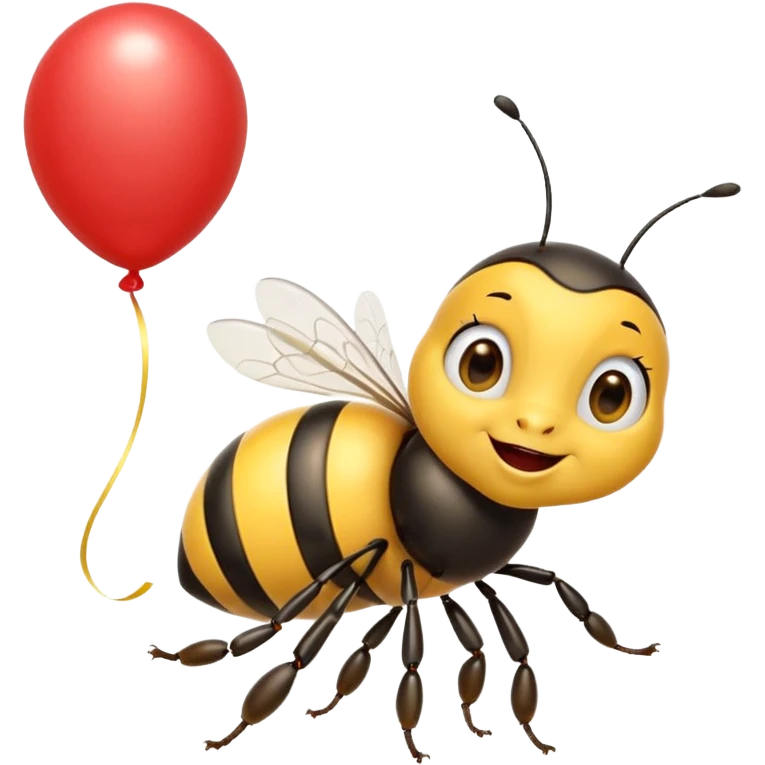 Bees with red Birthday Hat, Excited bee carrying balloon emoji