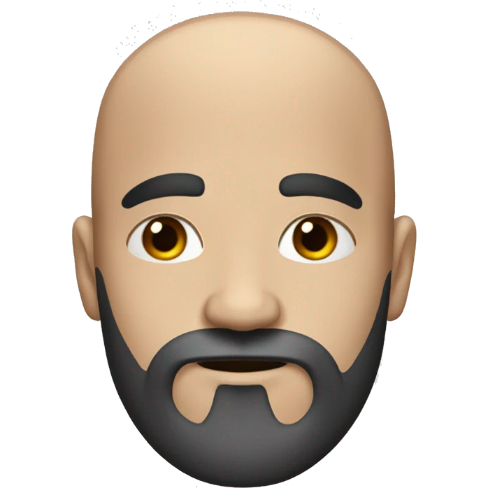 Bald guy with a black beard with some grays and dark brown eyes and strong bushy eyebrows emoji