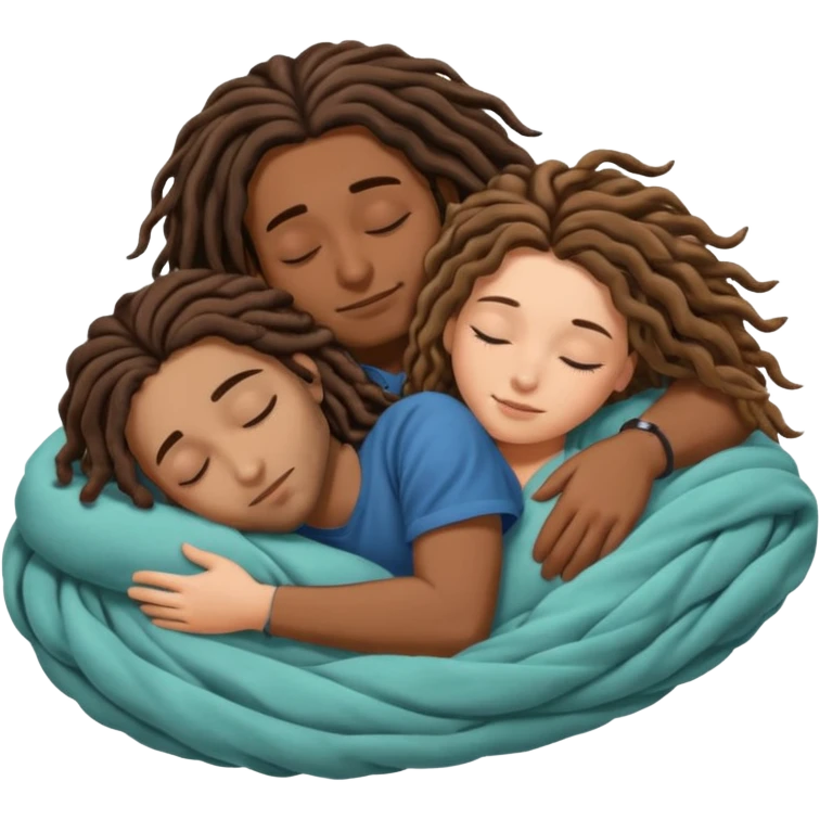 couple sleeping together the male is brown skin with dreads and the female is hispanic with fair skin with long wavy brunette hair emoji