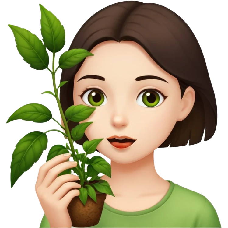 Girl eating a plant ravenously  emoji