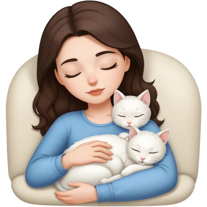 White kitty sleeping on brunette white girl's lap emoji