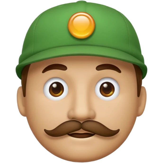round emoji face with brown mustache and green cap with white circle emblem, 3D emoji style, 1:1
 emoji