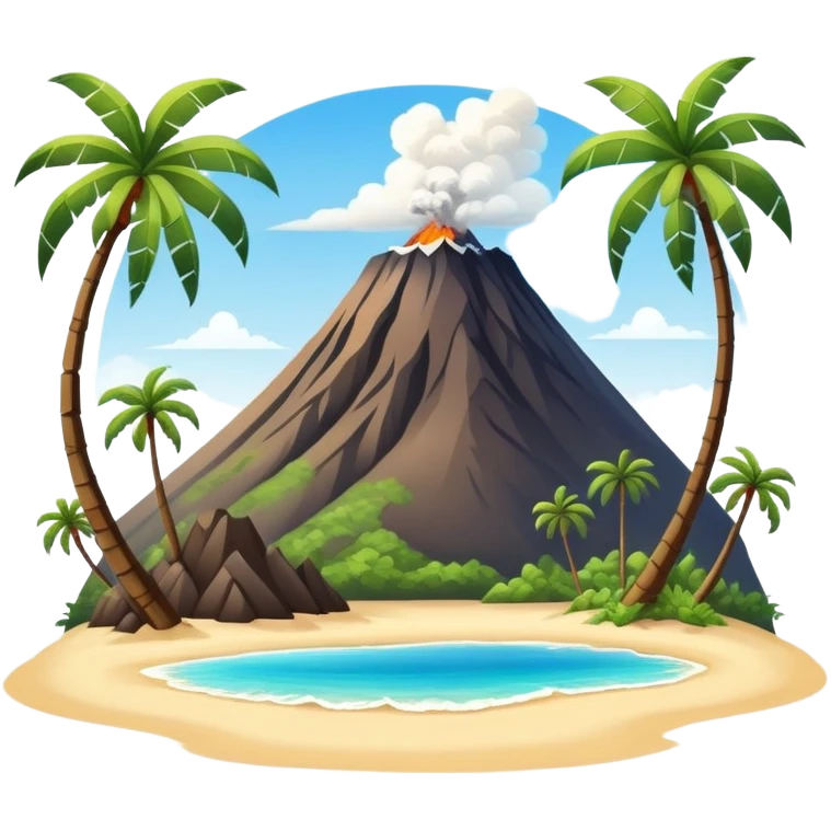 Tropical Hawaiian island with palm trees, volcano, and beach emoji