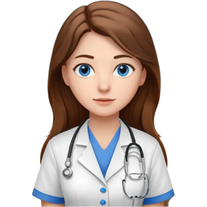 pretty female nursing student with long brown hair, blue eyes inside a classroom at university emoji