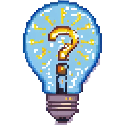 hint emoji, glowing lightbulb, question mark, spark emoji