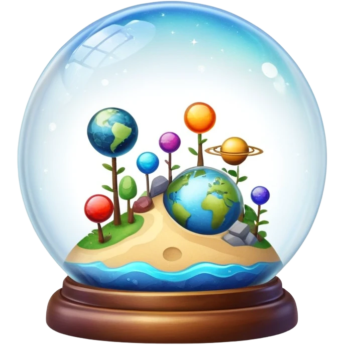 Tiny planets inside a glass globe dome emoji