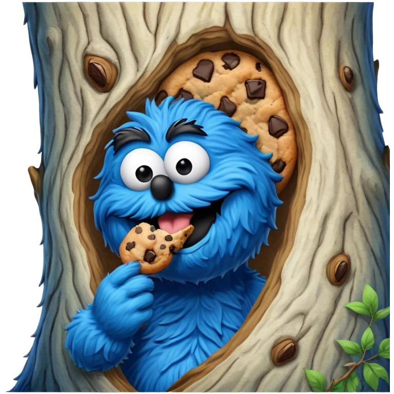 Cookie Monster licking a tree emoji