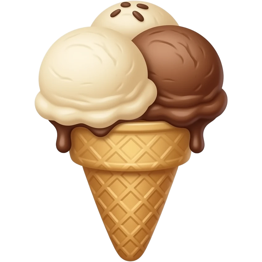 just a two scoops of ice cream on one cone with chocolate dip transparent background emoji