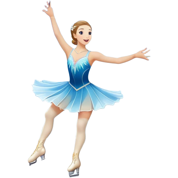 An icon of a theatrical ice show with close-up costumed figure skater performing a dramatic scene on a glowing ice stage. Spotlights, colorful scenery, and a cheering audience in a grand arena convey the magic and artistry of the ice performance. Transparent background included. emoji