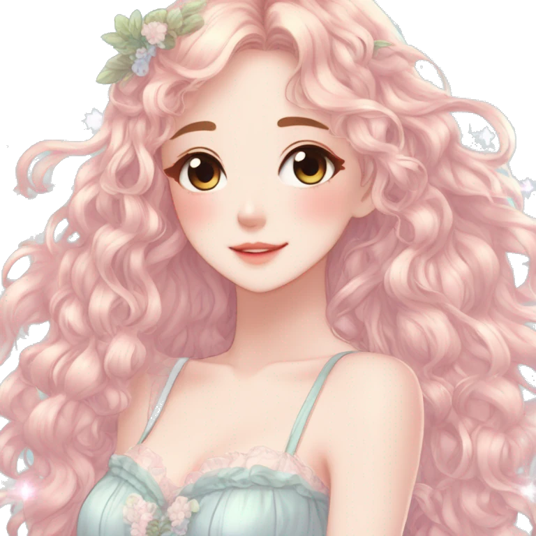 gorgeous pretty attractive anime lady beautiful hair with gorgeous dress fairycore cottagecore pastelcore detailed high quality trending VOGUE aesthetic head and busy emoji