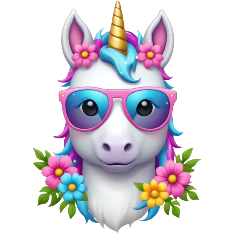 Unicorn with flowers and wearing sunglasses emoji