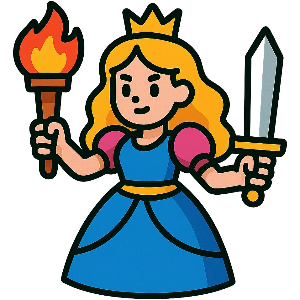 princess with torch and sword, vibrant toon style emoji