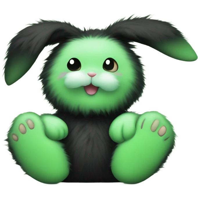 Cute fluffy baby two toy green and black rabbit face simple emoji