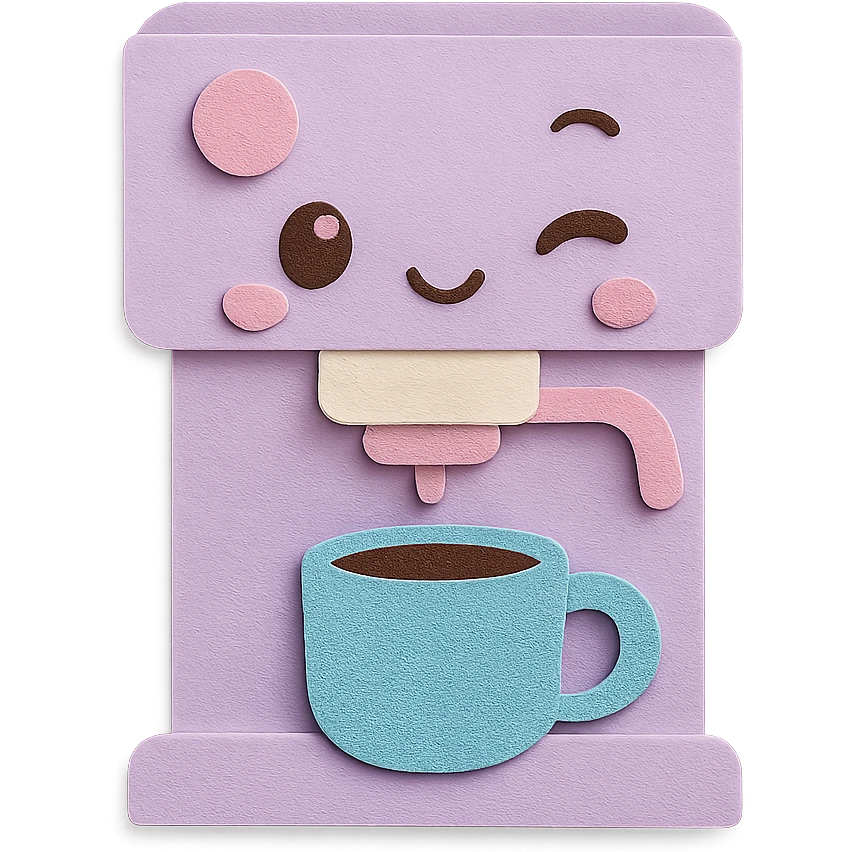 kawaii coffee machine, full body, winking, soft pastel colors emoji
