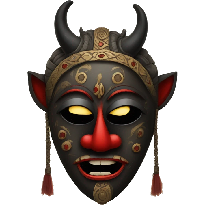kala mask nazar which is used in india and hanged outside houses it has horns and pitch black with red lips  emoji