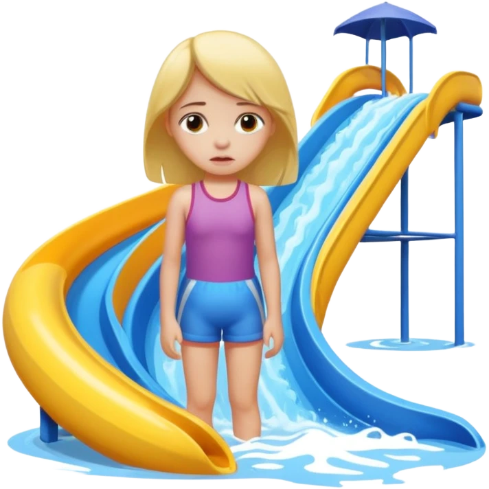 Sad girl standing next to water slide emoji