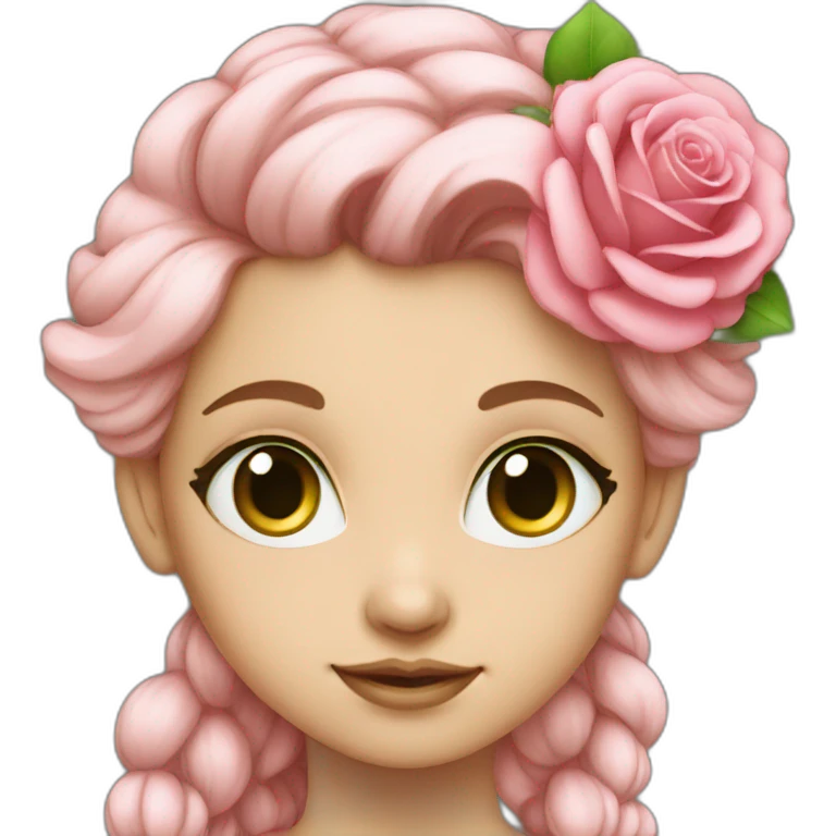 Girl with pink rose in hair and green eyes emoji