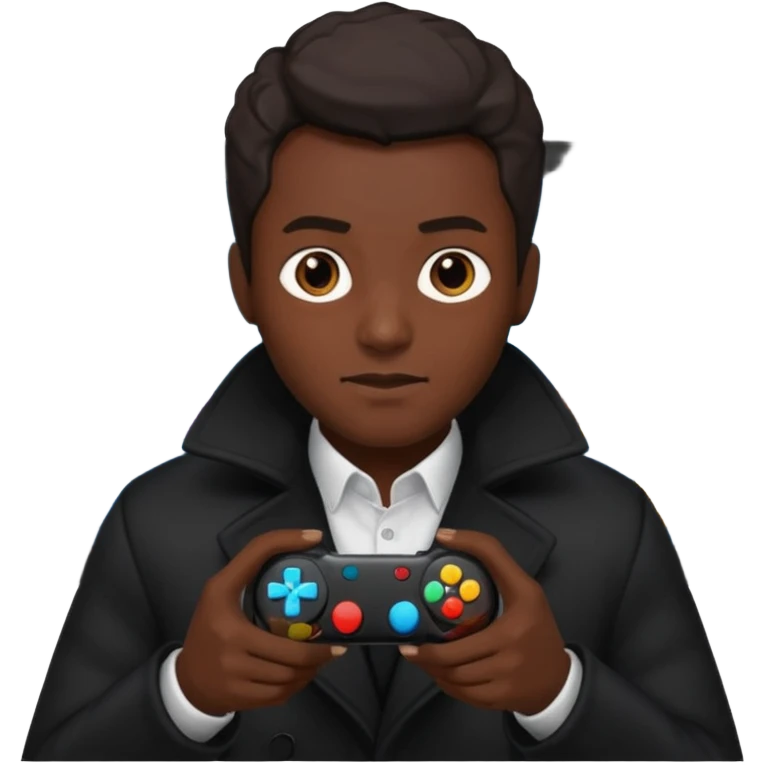 Man in black coat, gaming emoji