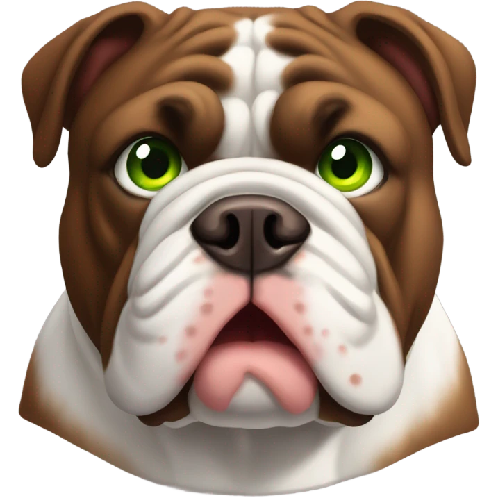 Chocolate coat English bulldog with green eyes emoji