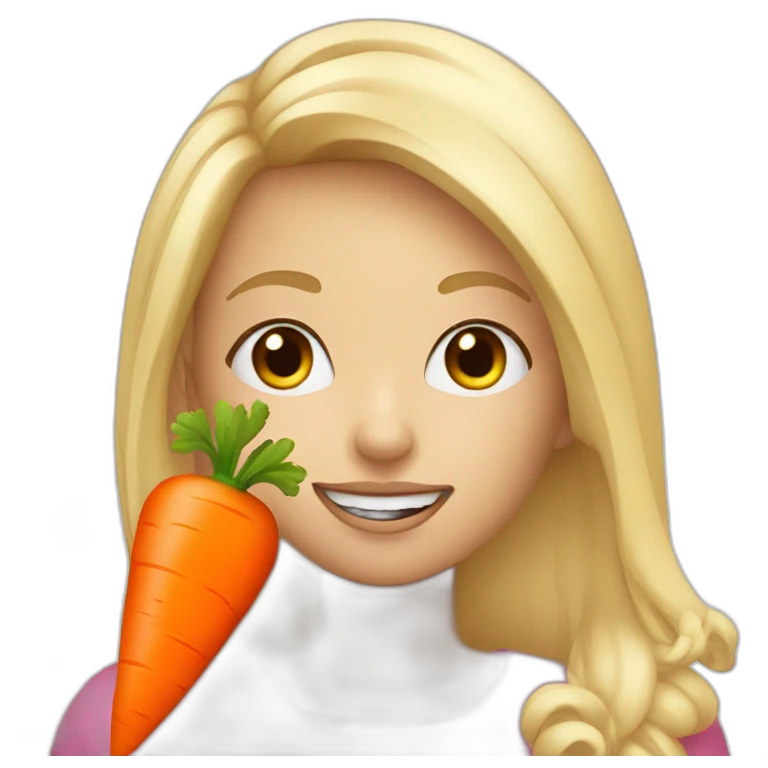 Blonde girl with a carrot în ger mouth emoji