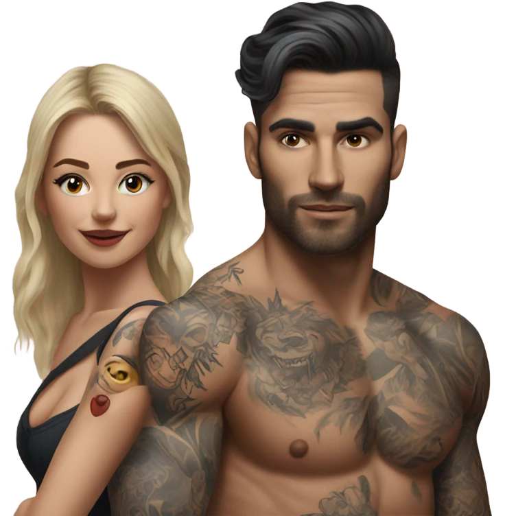 Hyper Realistic beautiful woman pushing a very handsome tattooed man emoji