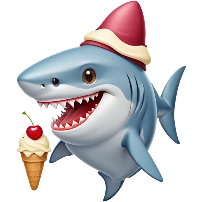 Shark with a scoop of ice cream and cherry    As his hat emoji