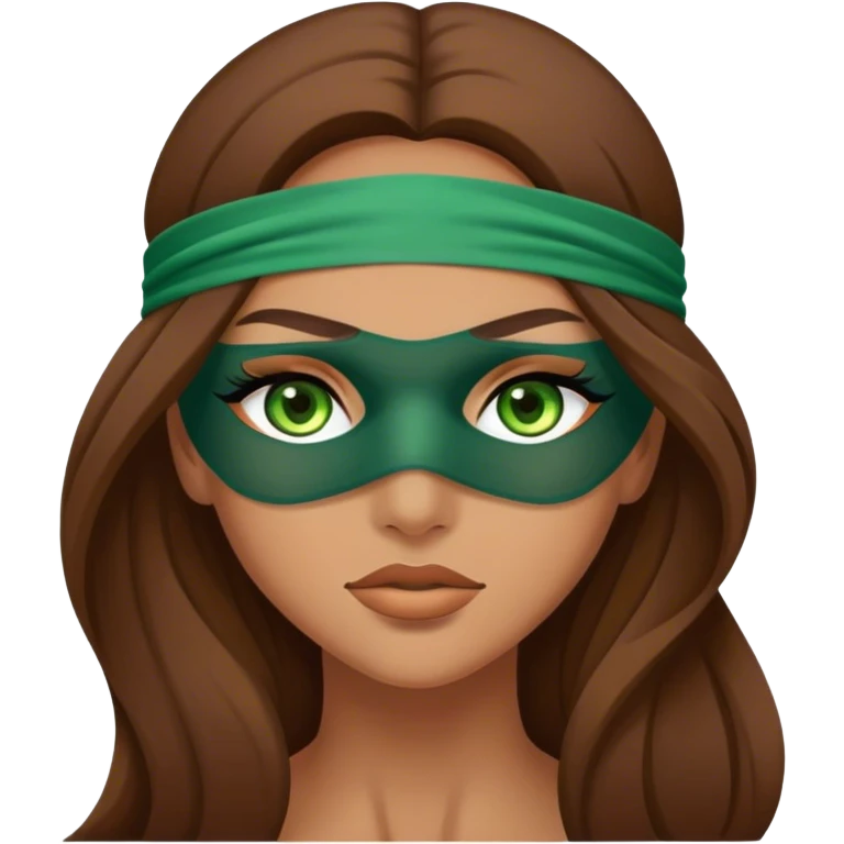 Greeneyed Woman with Long Brown hair completely blindfolded emoji