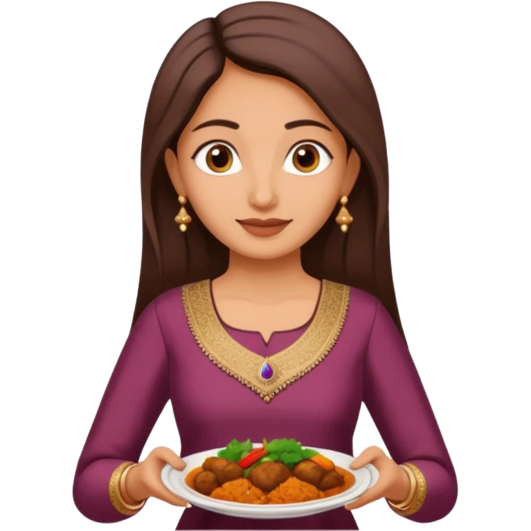 make an indian mom holding a plate of dinner wearing a salwar kameez  emoji