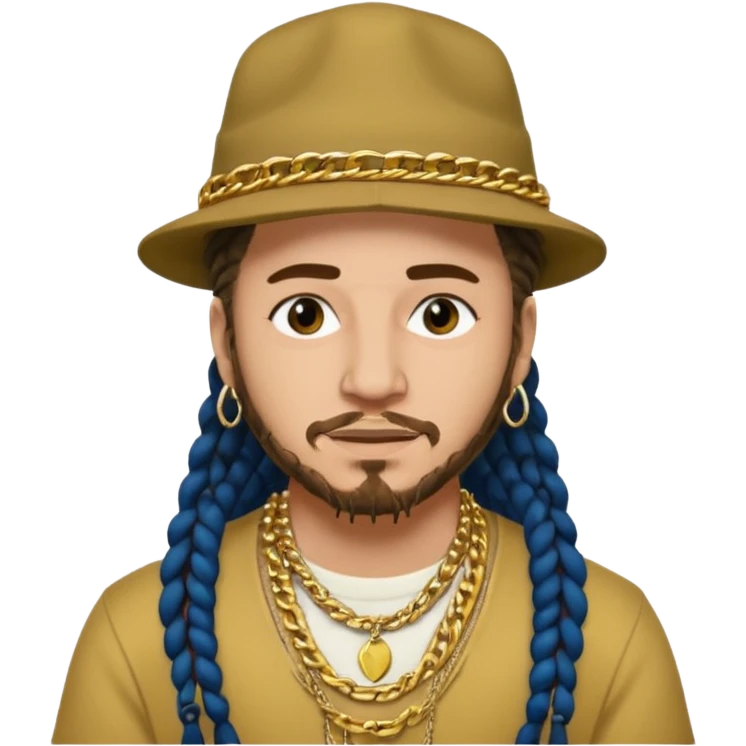 post malone with gold chain necklace, wearing hat, dreadlock hair  emoji