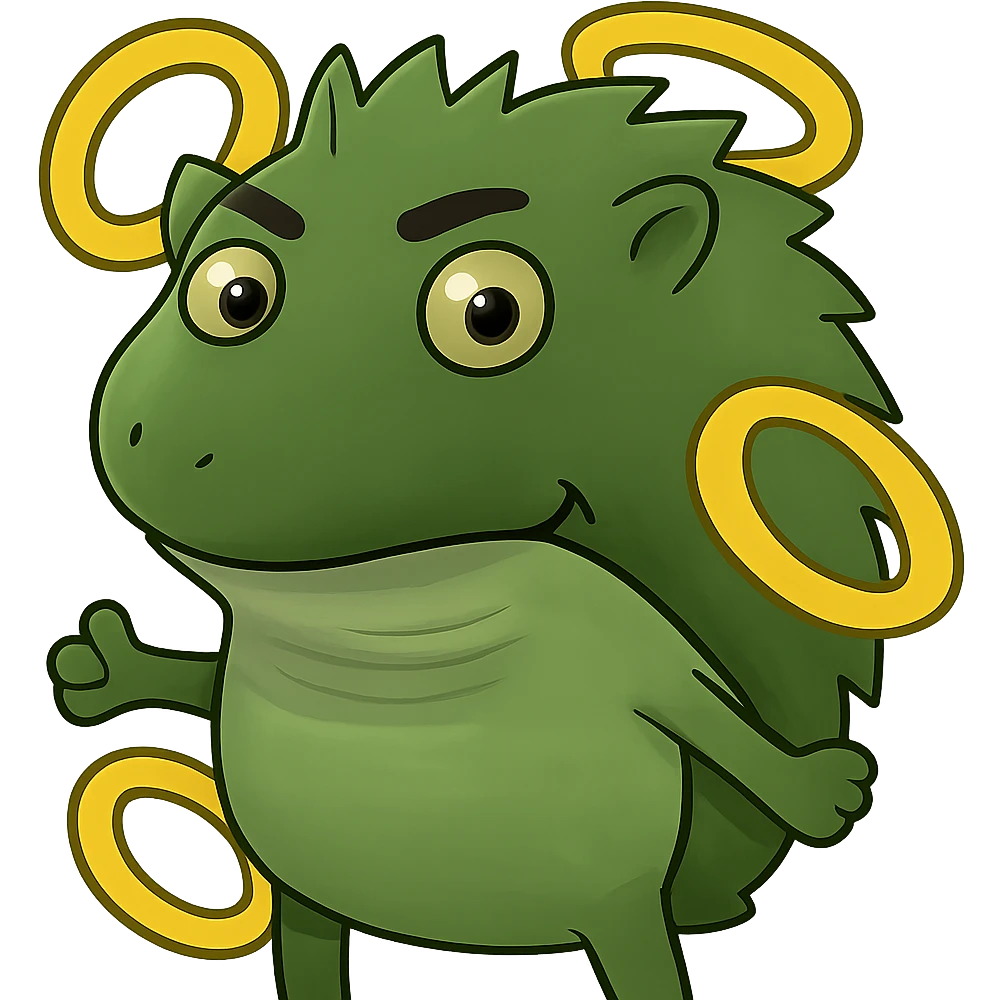 Add gold rings around Sanic the Hedgehog in meme style, keeping the original meme look, with no background. emoji