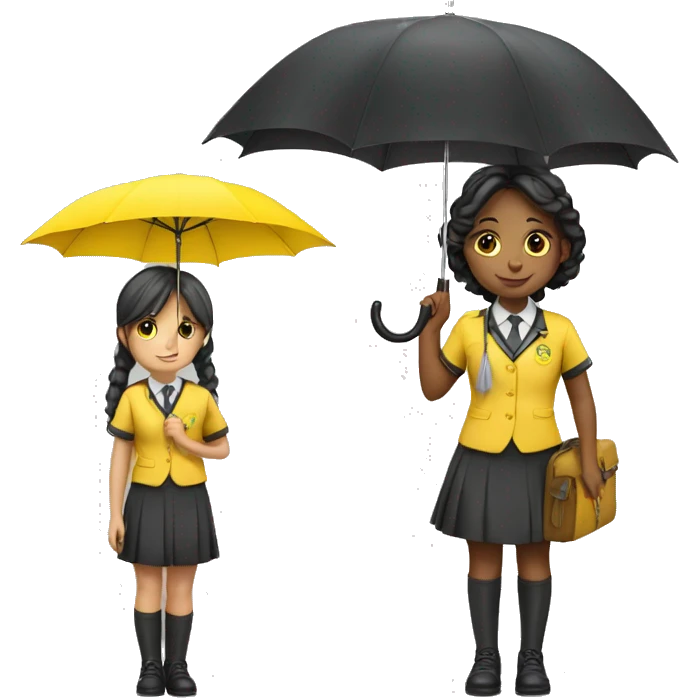 A koean girl wear school uniforms hold yellow umbrella  emoji