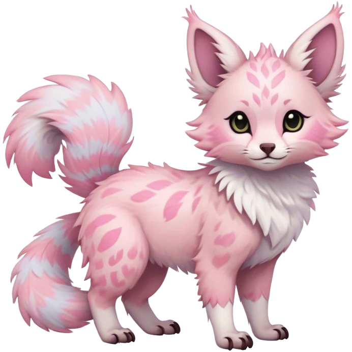 Feral Rare Fantasy cute pastel Vernid-Trico-species by LiLaiRa, markings, tufted ears, full body emoji