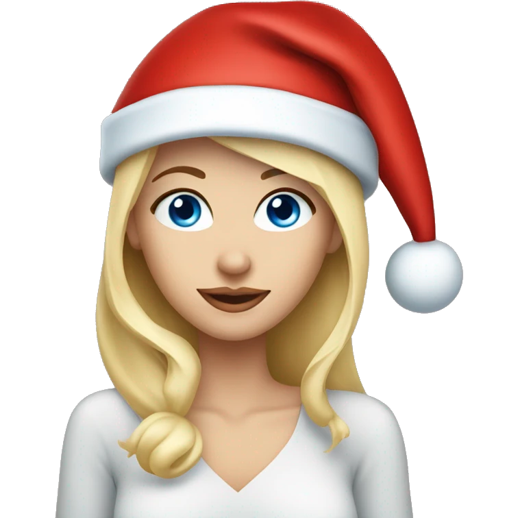 Beautiful blonde blue eyed woman wearing red santa hat emoji