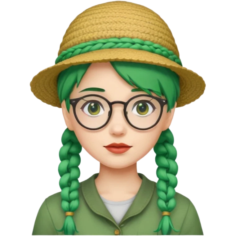 girl with green hairs, braids and spectacle and hat emoji