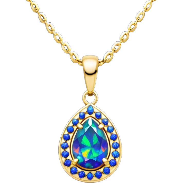 Hyperrealism, 4d rendering isolated gorgeous black opal gemstone necklace  14k sparkling Gold necklace emoji