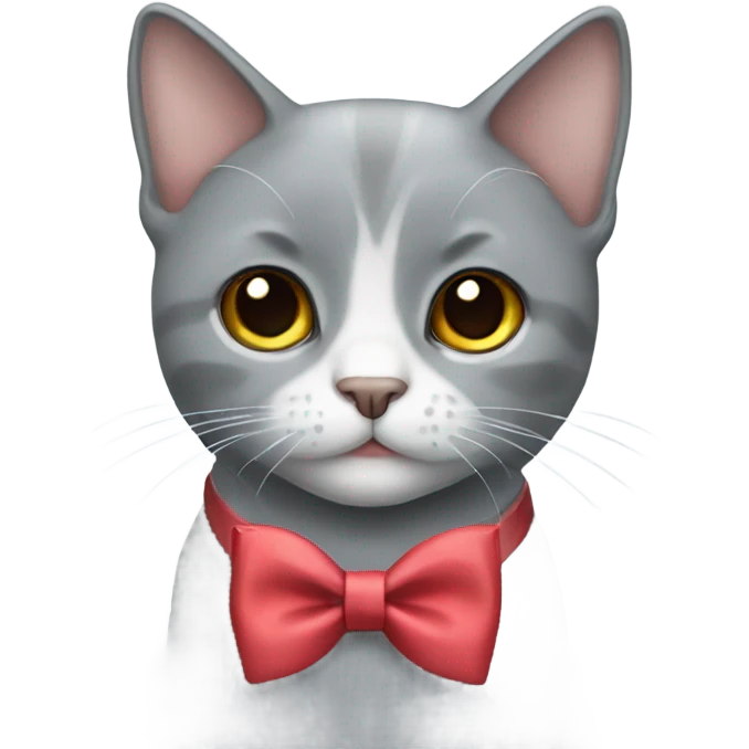 Grey cute cat with bow tie emoji