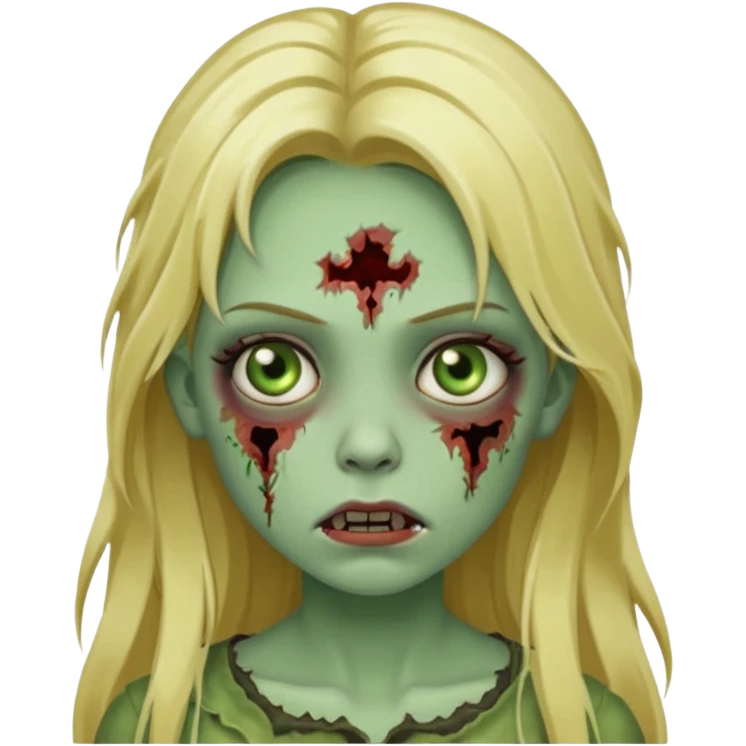 girl zombie with blonde long hair green skin and with no angry face emoji