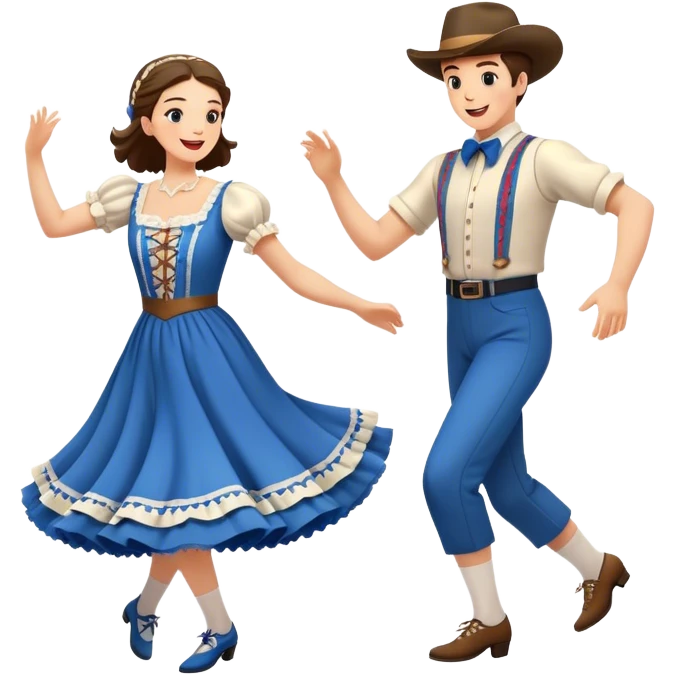 Cinematic Realistic scene of two square dancers in traditional American folk costumes, captured in joyful, coordinated motion with vibrant, rustic lighting that highlights their cultural heritage emoji