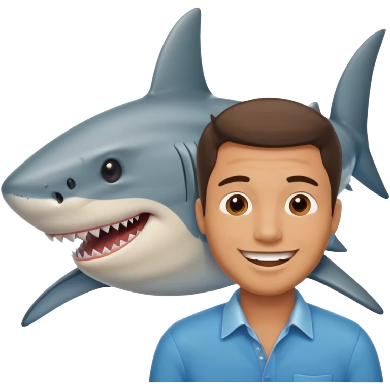 Man kissing a picture of a shark emoji