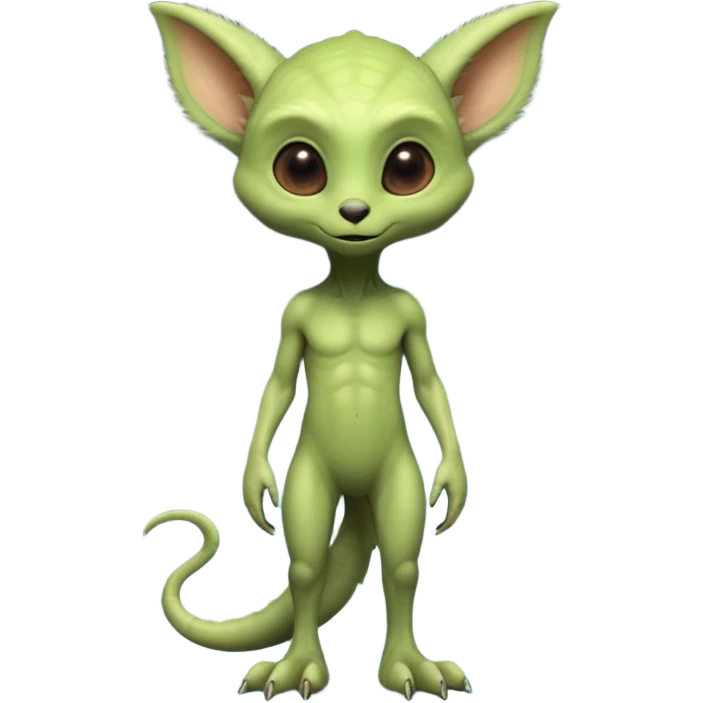 full body ...cute peacefull alien furry with 2 legs ....stands upright and looks intelligent ...wears clothing. not green..looks happy and cuddly... doesnt have eyes on face, there is a stalk coming from top of head with a single large eye emoji