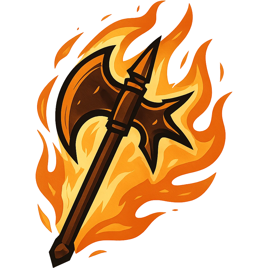 a stylized halbert with fire effects, rear spikes, prominent axe blade, weapon icon, no background emoji