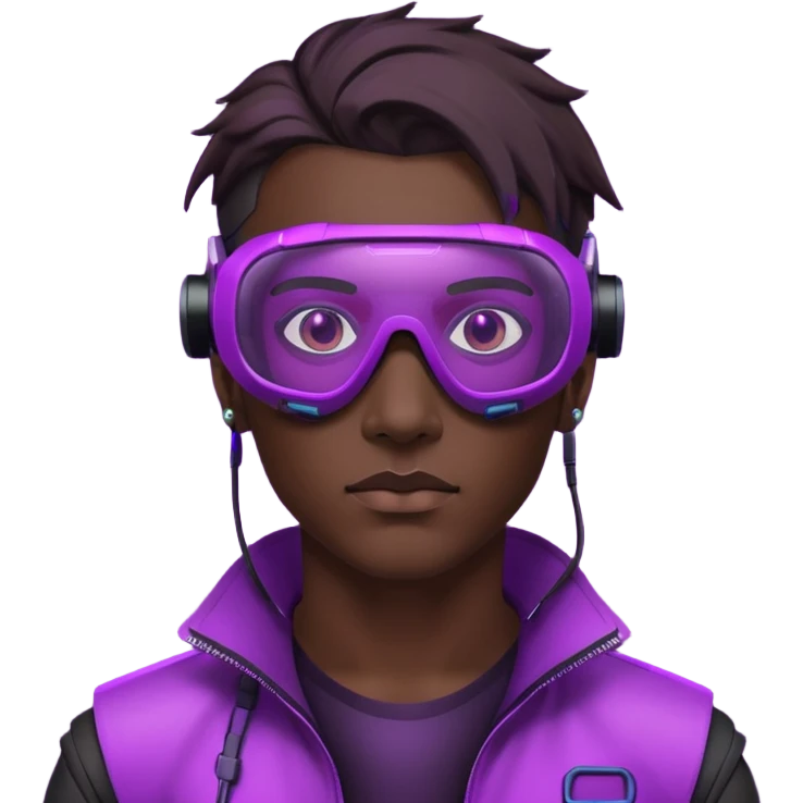 Cyberpunk man head 3d puruple cyber VR -glasses emoji
