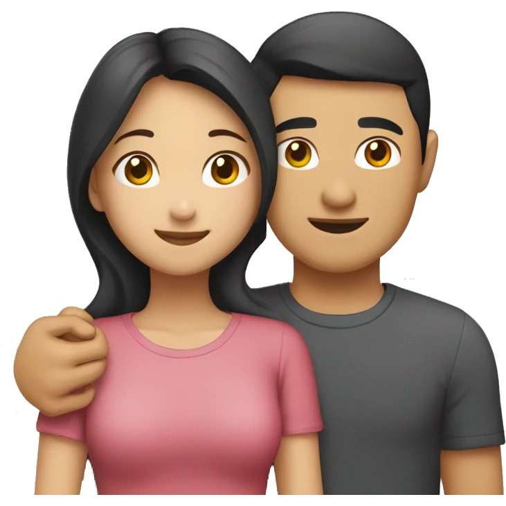 asian girl and asian guy hugging  emoji