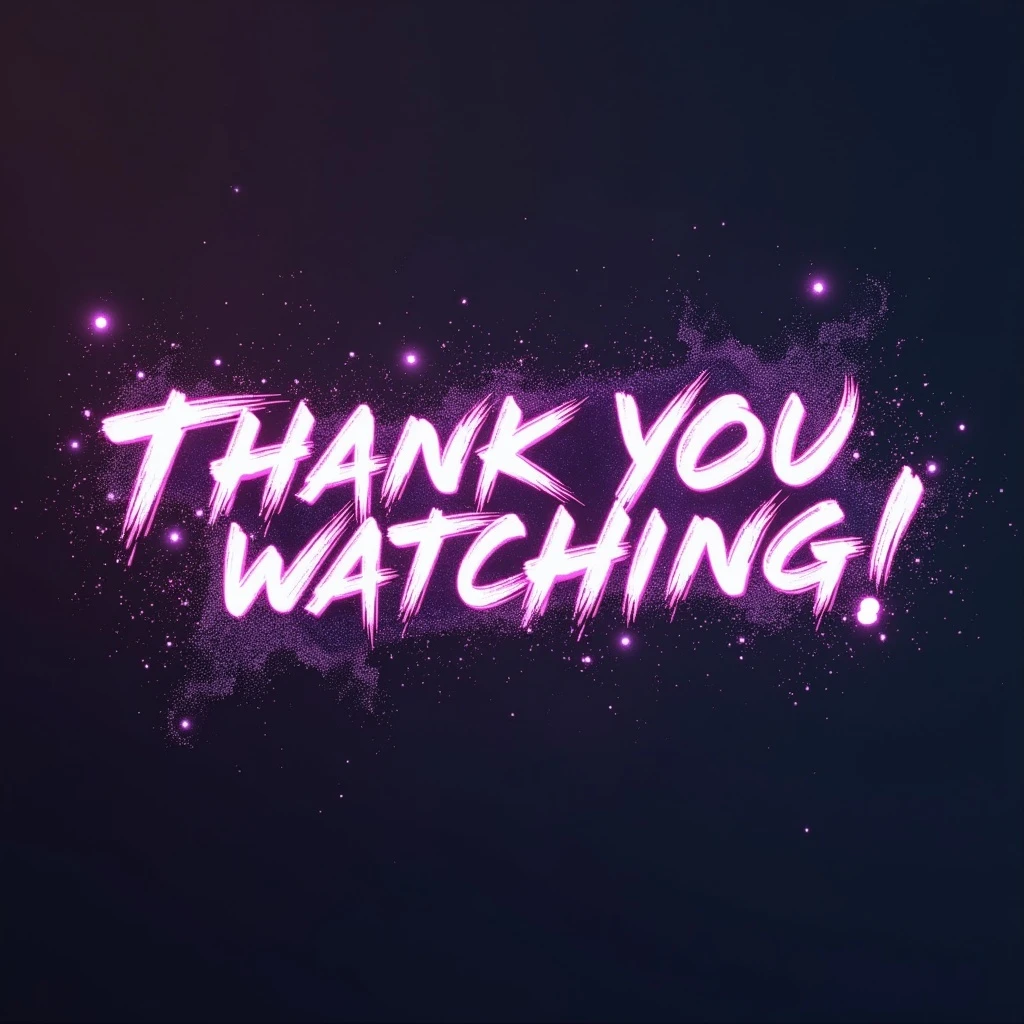 "thank you for watching!" cyberpunk style text splash overlay lavender, streamer overlay, brush-font emoji