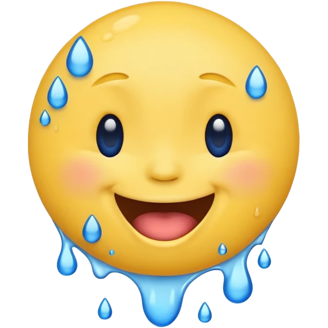Emoji, yellow round laughing face, open mouth with Splashing blue tears emoji