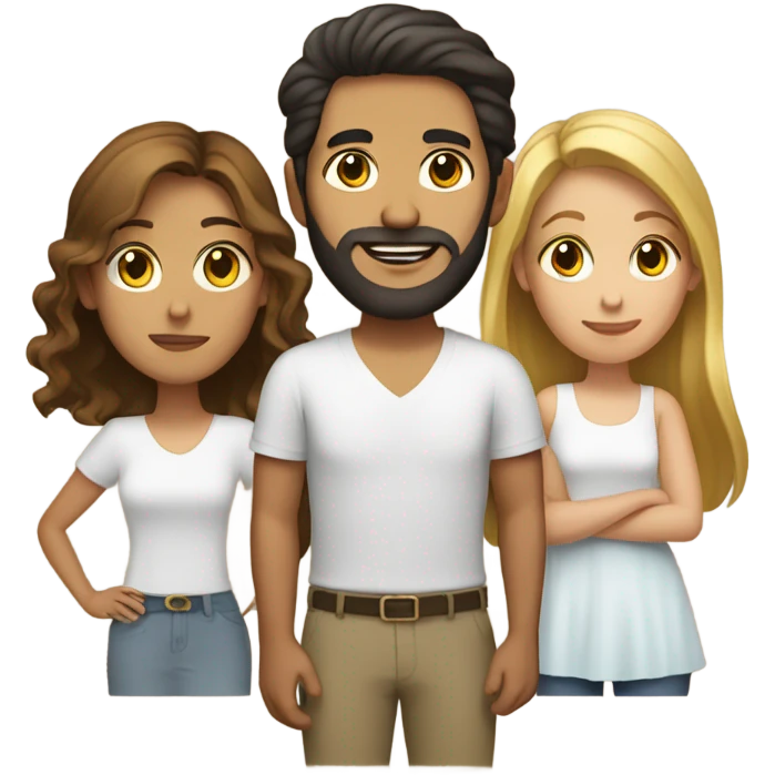 Puerto rican beard short brown hair  with blond long hair woman and brown long hair girl Family  emoji