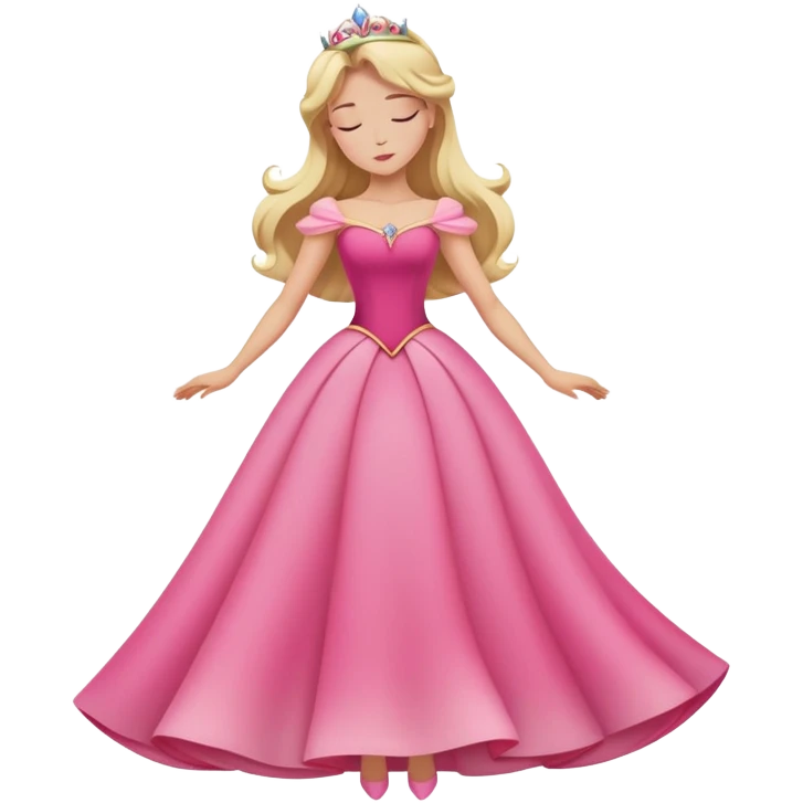 full body Sleeping Beauty Aurora with pink dress, blonde hair, minimal style emoji