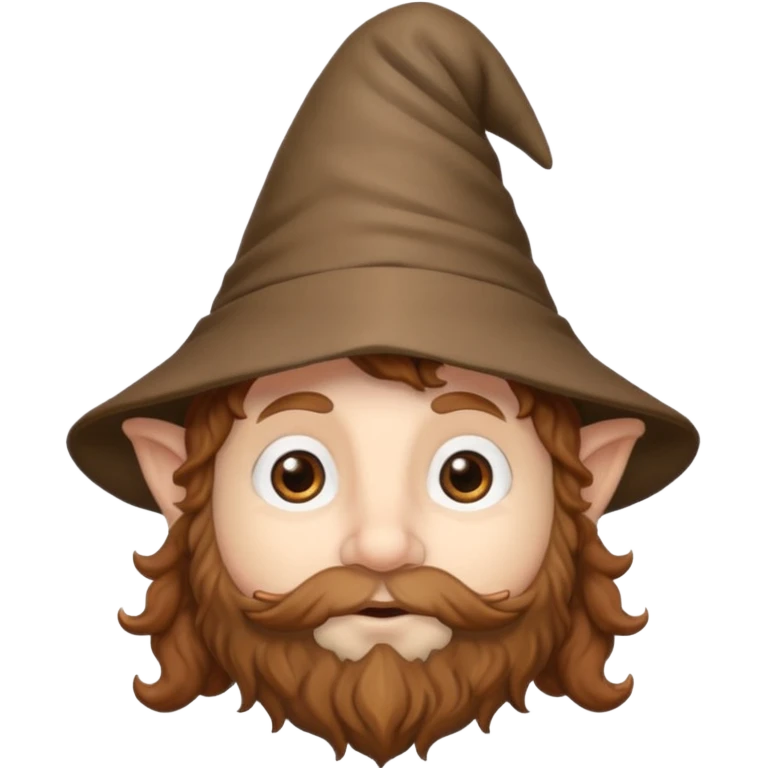 Gnomo con capelli ricci marroni, occhi marroni e cappello a punta emoji