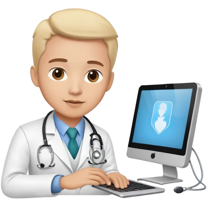 doctor on a video call consultation with stethoscope and computer screen emoji